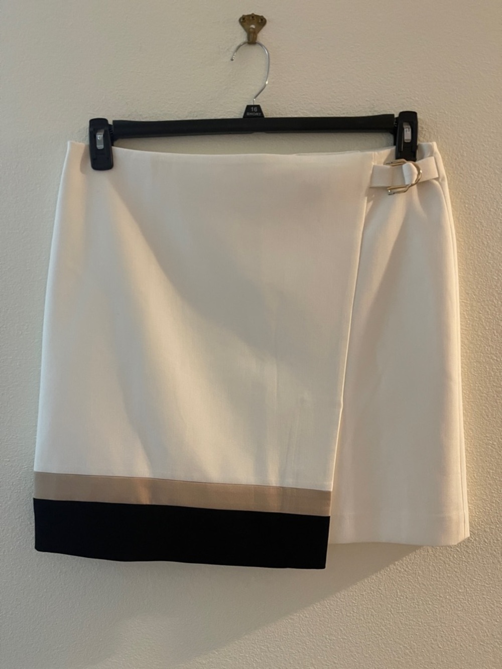 White House Black Market Cream Wrap Skirt with Contrast Hem